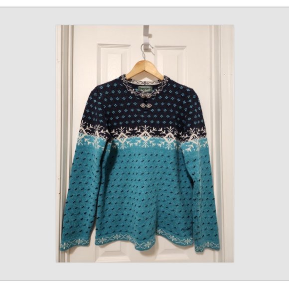 Woolrich Fair Isle Lambs Wool blend Sweater Heart Clasps closure - Picture 4 of 10